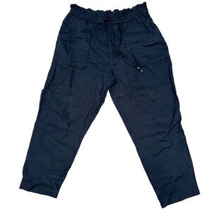 Lauren Ralph Lauren Black Label Womens 100% Linen Blue Elastic Waist Ankle Pants